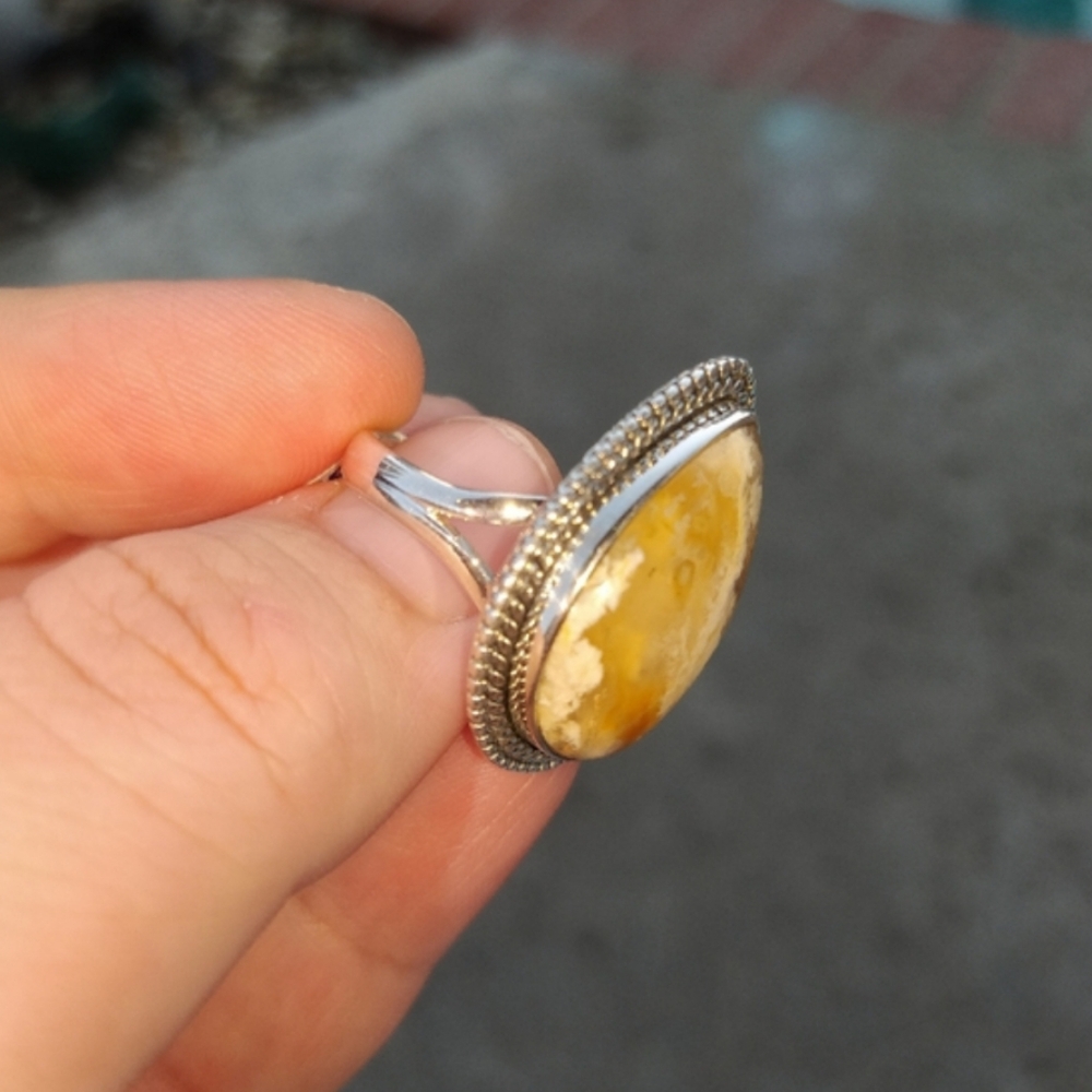 Size 9.25 Plume Agate Sterling Silver Ring